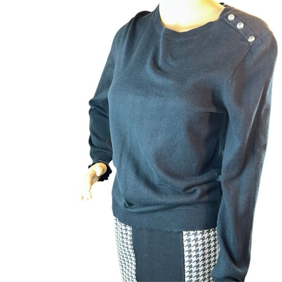 J.Crew Womens Ruffle Rhinestone Button Sweater XS Black Preppy Fall Fashion - Picture 4 of 9